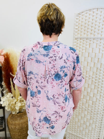 "AURORA” Floral Print Shirt-Pink