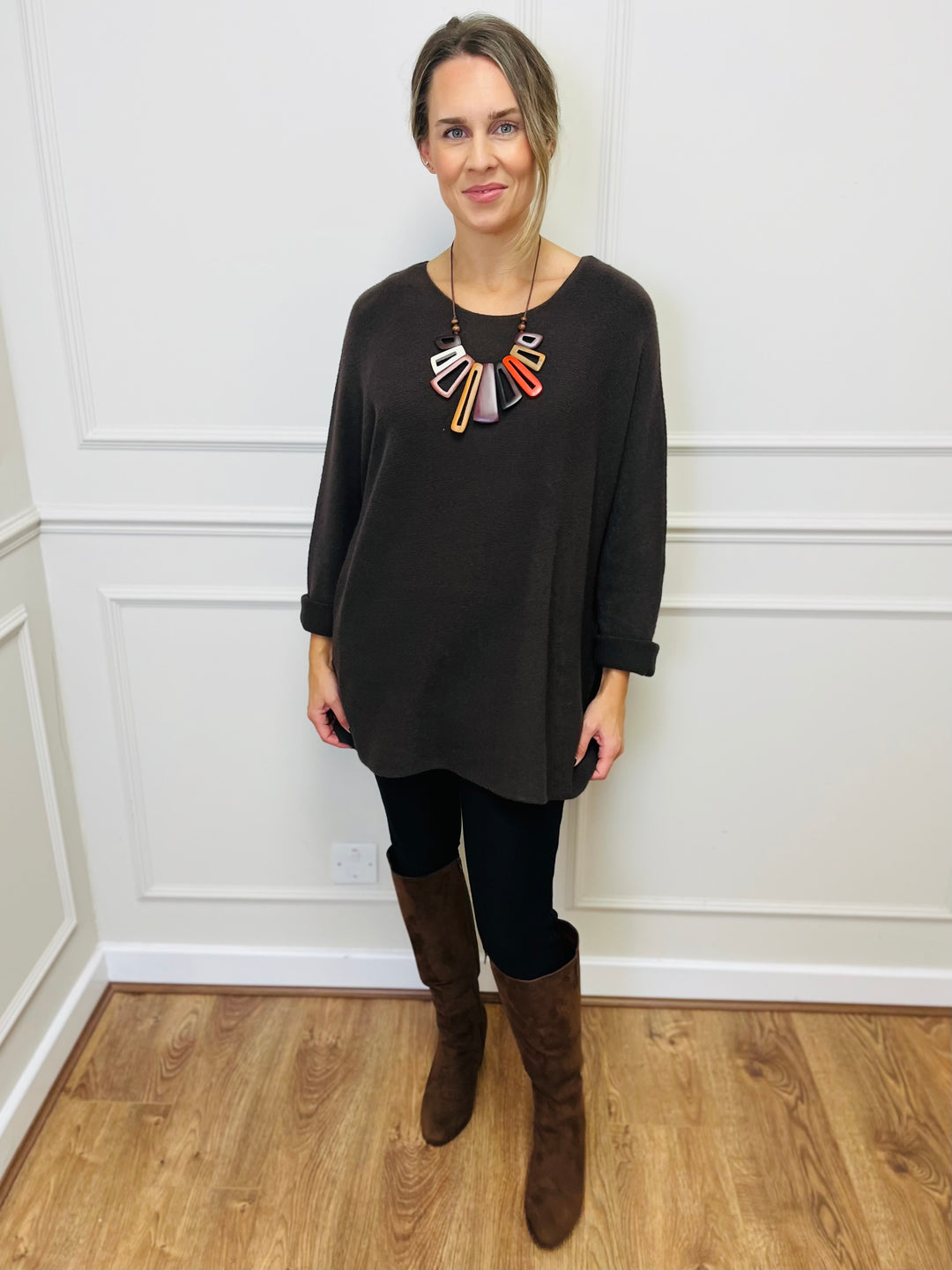 "GINNY" Basic Soft Jumper-Brown