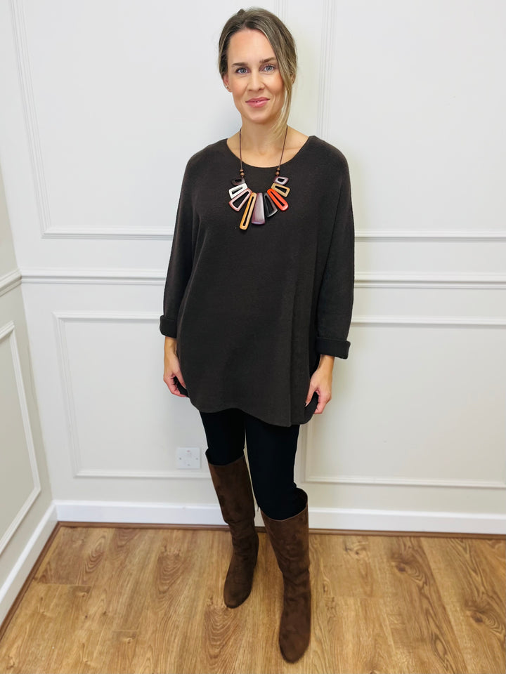 "GINNY" Basic Soft Jumper-Brown