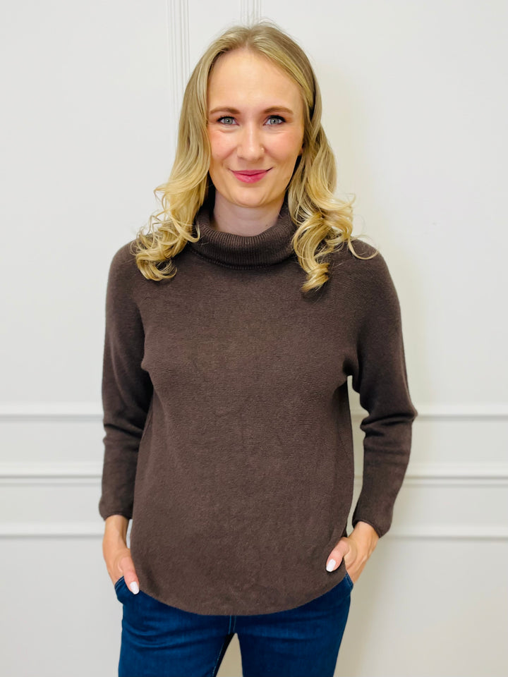 "MANDY" Roll Neck Jumper-Brown