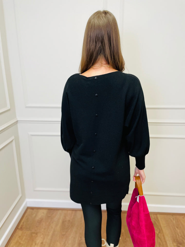 "EVELYN" Button Back Dress-Black