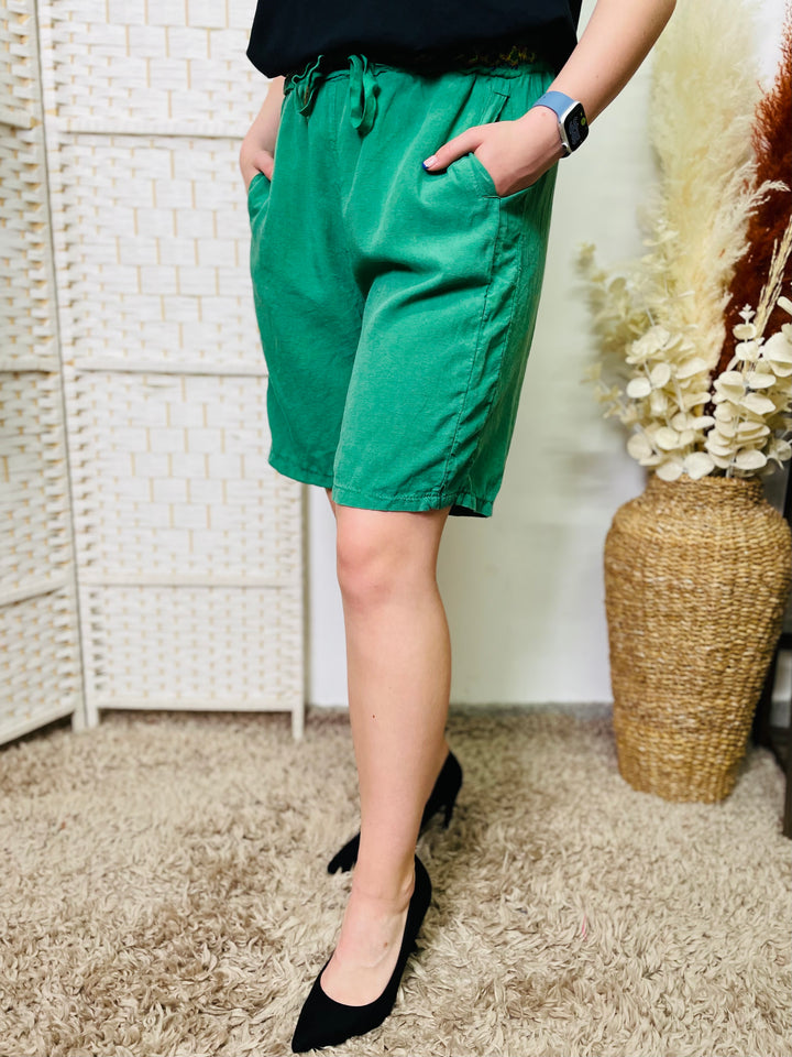 "BETH" Knee Length Shorts-Emerald Green