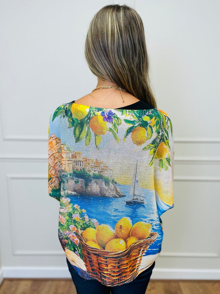 "THEA" Lemon Print Fine Knit Top-Multicolour