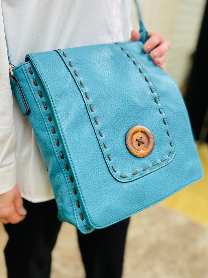 Button Crossbody Handbag-Teal