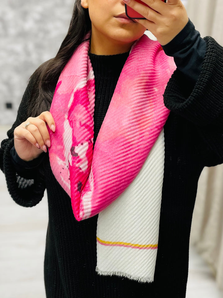 No.87 Artistic Print Scarf-Pink & White