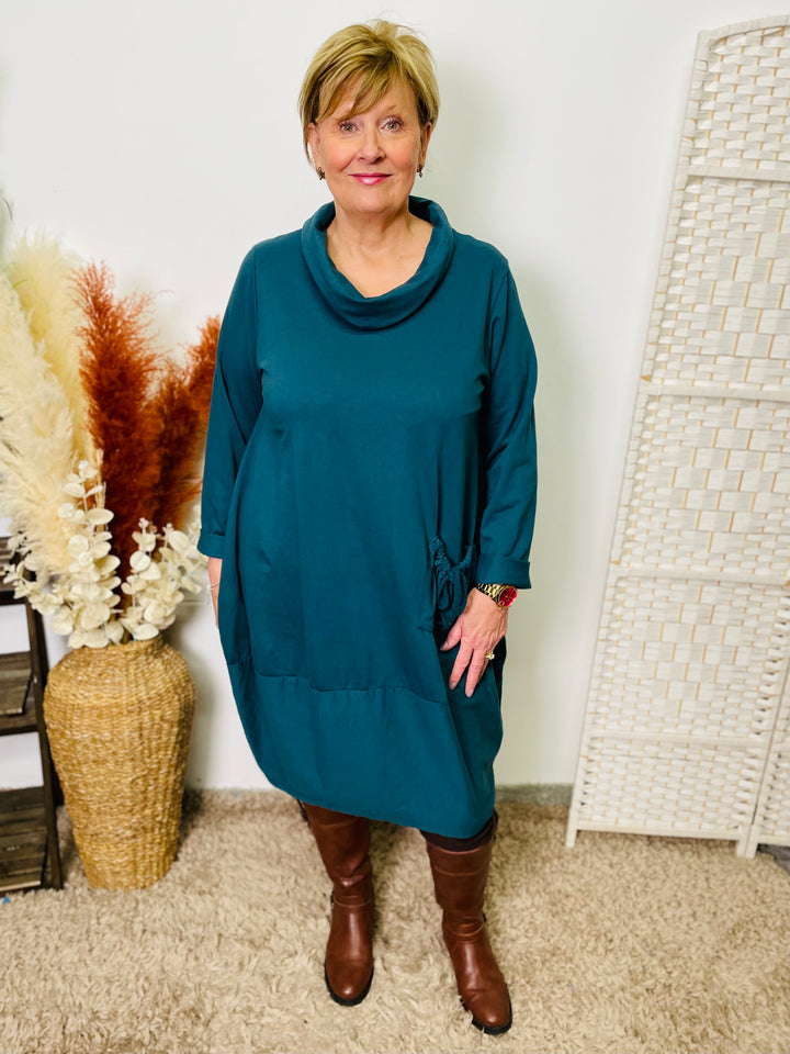 "HELEN" Cowl Neck Tunic/Dress-Teal