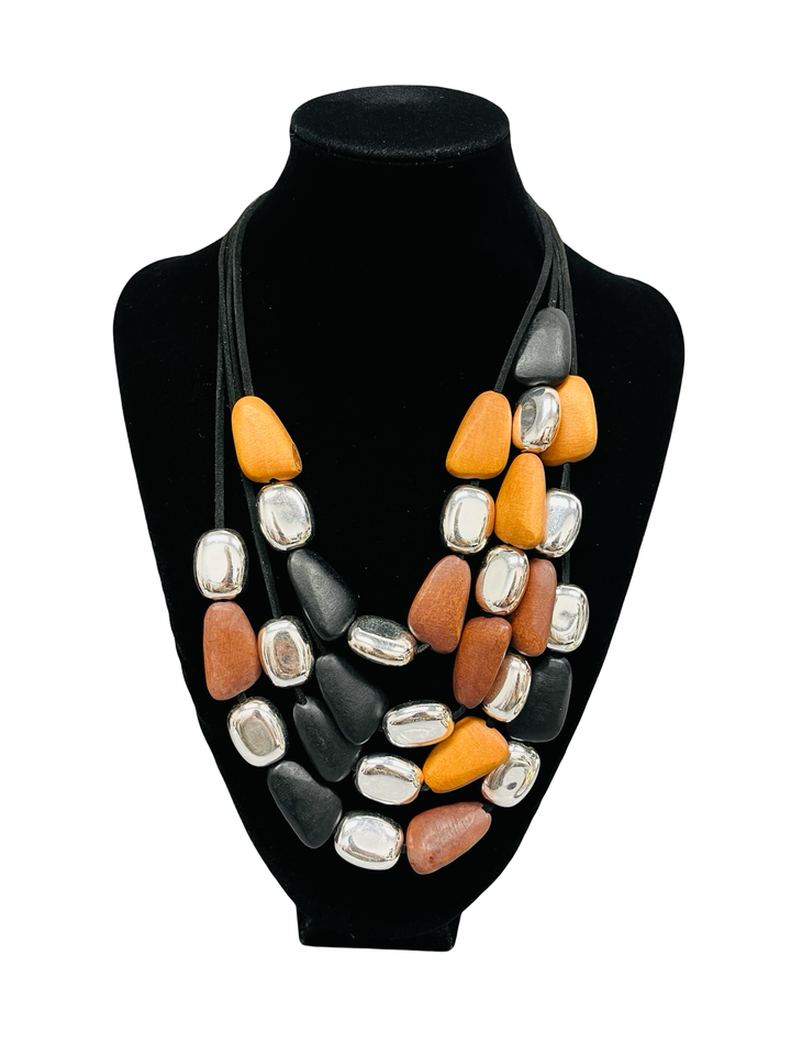 Tan/Black & Silver Short Statement Necklace