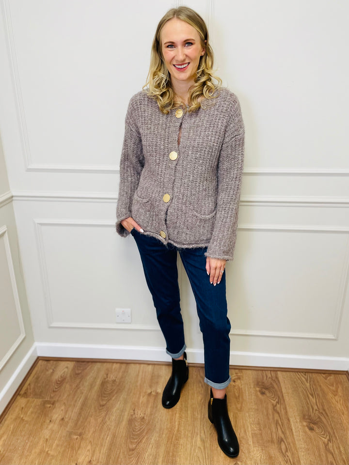 "KEILY” Chunky Knit Cardigan-Mocha