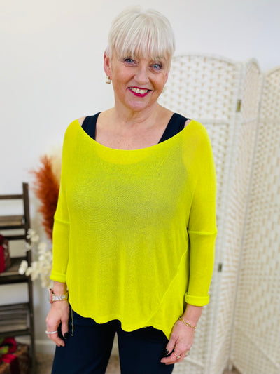 "TAYLOR" Fine Knit Top-Neon Yellow