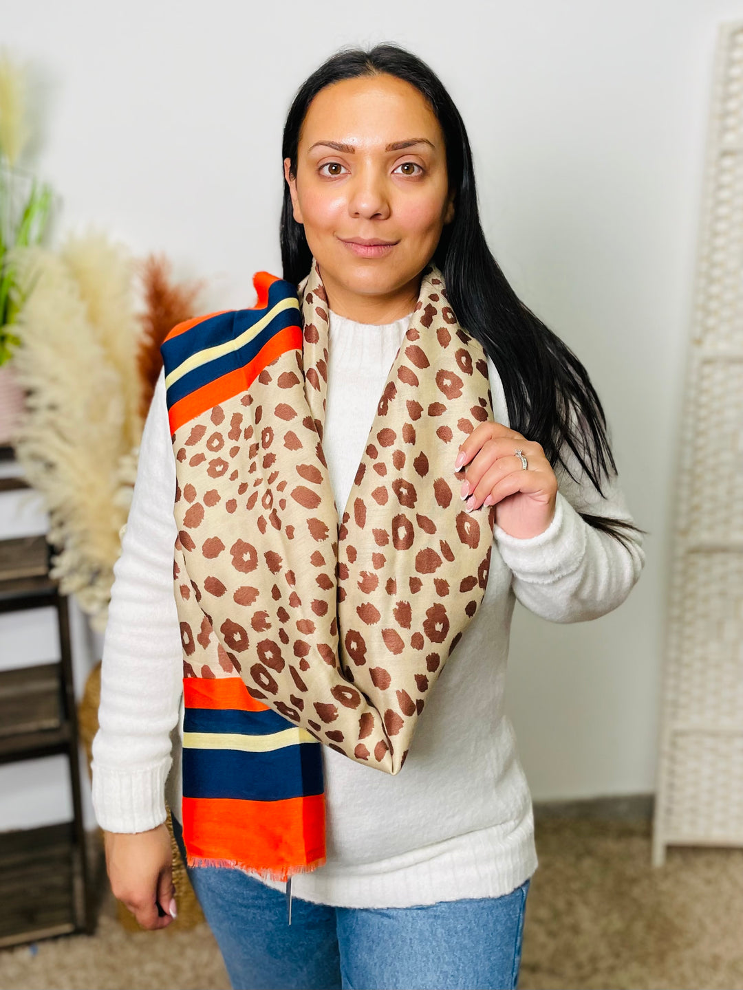 No.50 Animal Print Scarf-Sand