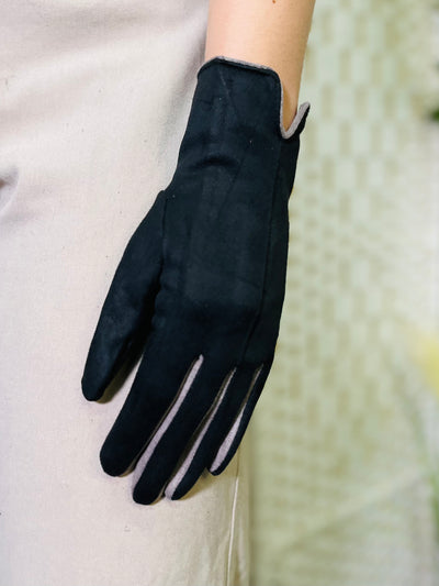 Two Toned Gloves-Black & Silver