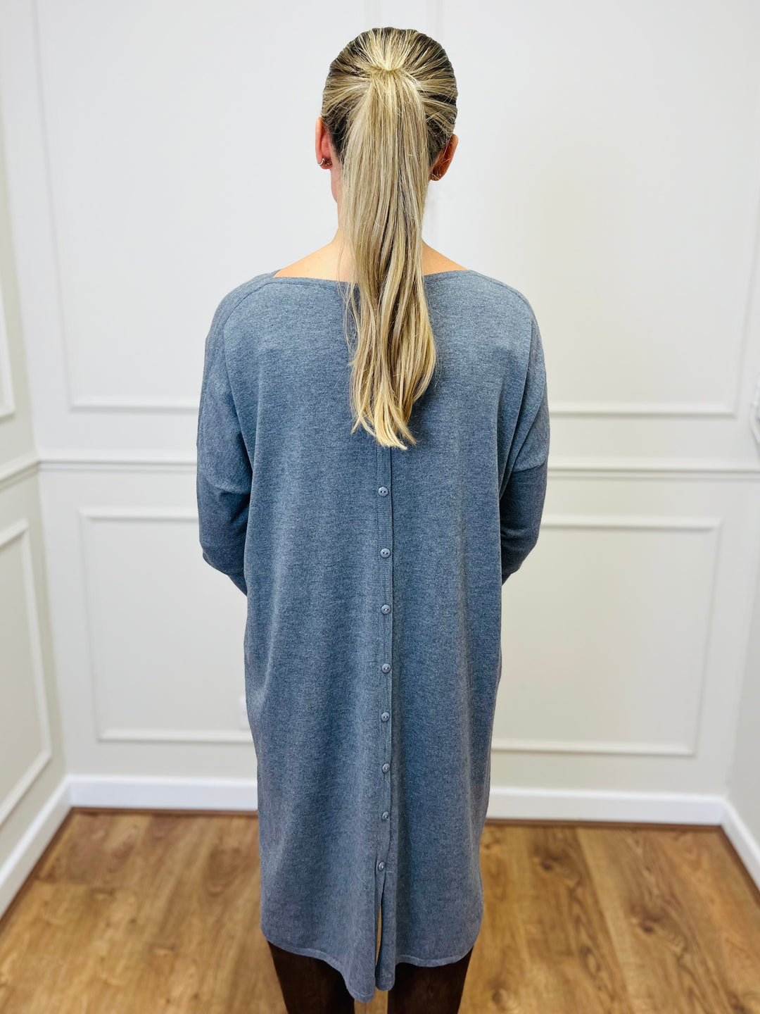 "RUBY" Fine Knit Dress-Grey