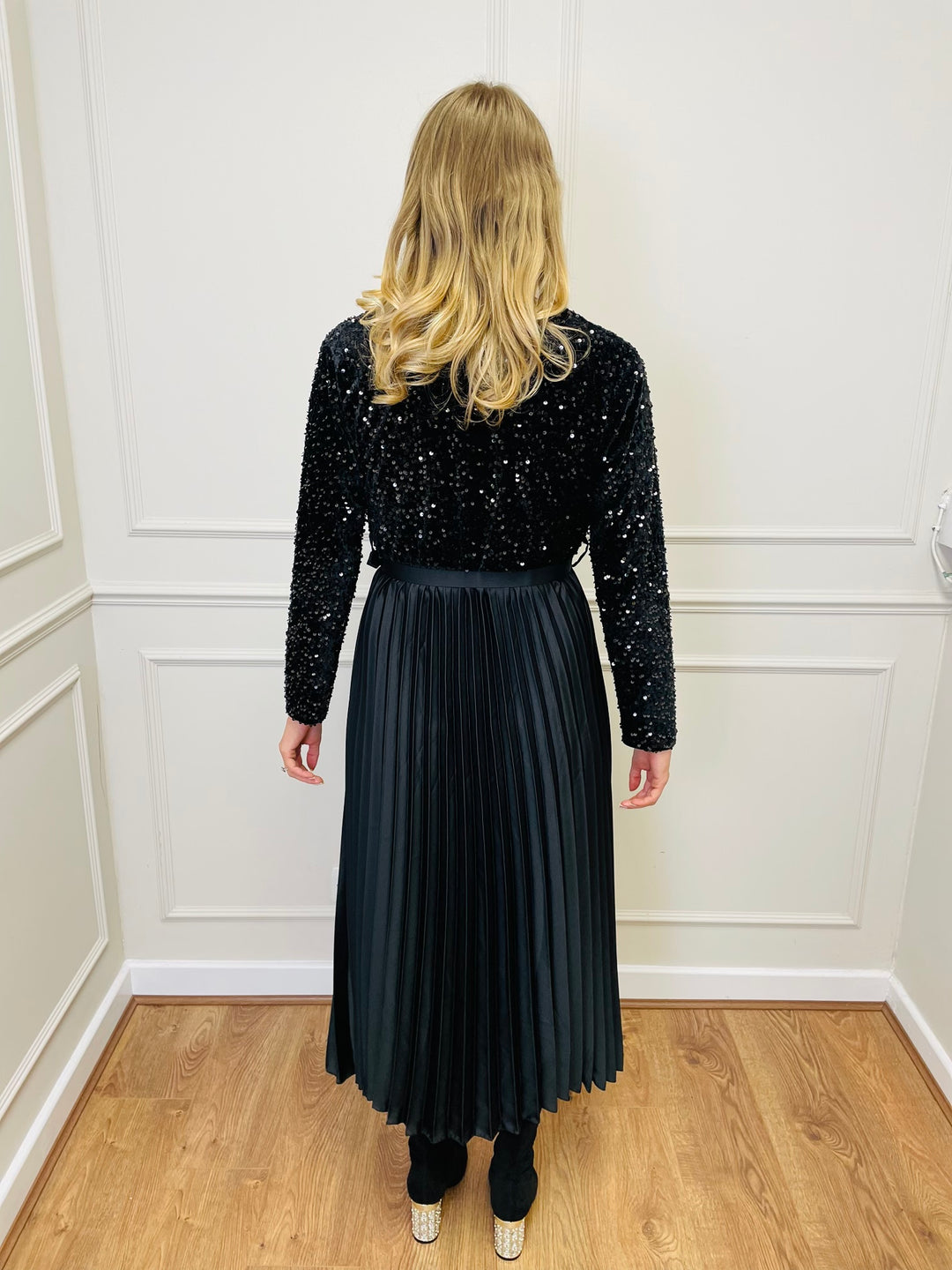 "ROSALIE" Pleated Dress-Black