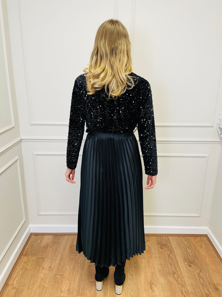 "ROSALIE" Pleated Dress-Black