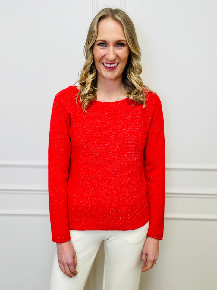 "MAGNOLIA" Sparkle Fine Knit Jumper-Red