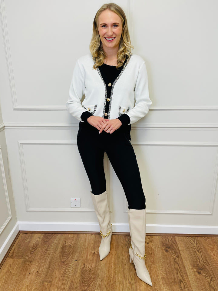 "ELENA" Two Tone Cardigan-White & Black