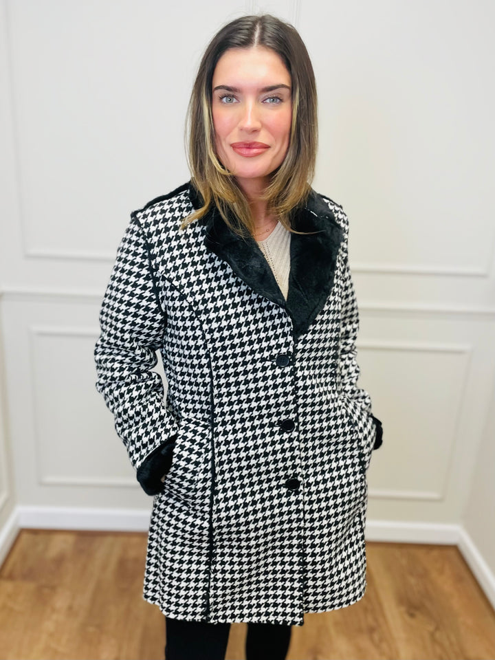 "SAMIRA" Houndstooth Coat-Black & White