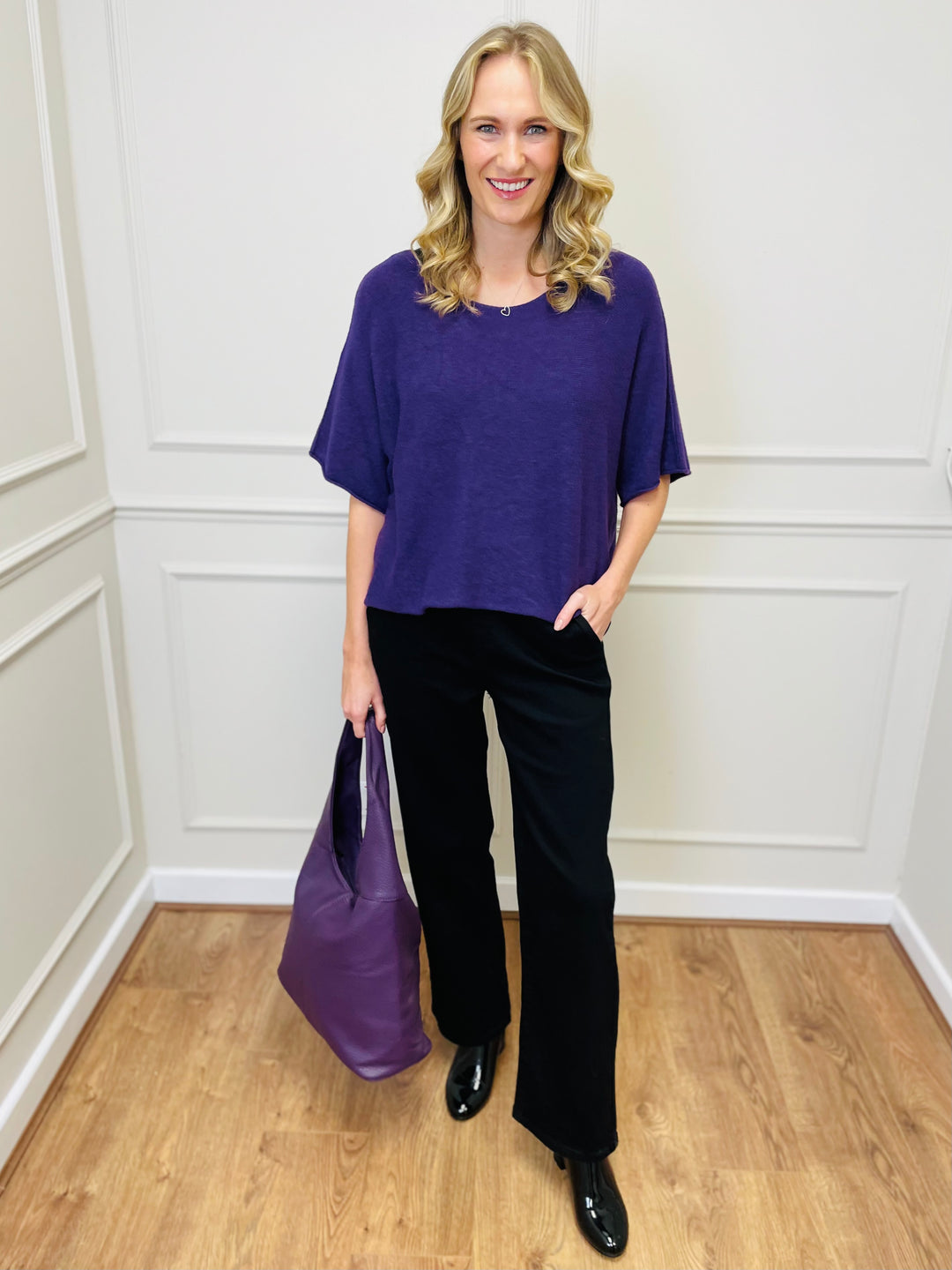 "ALICE” Short Sleeve Fine Knit-Purple