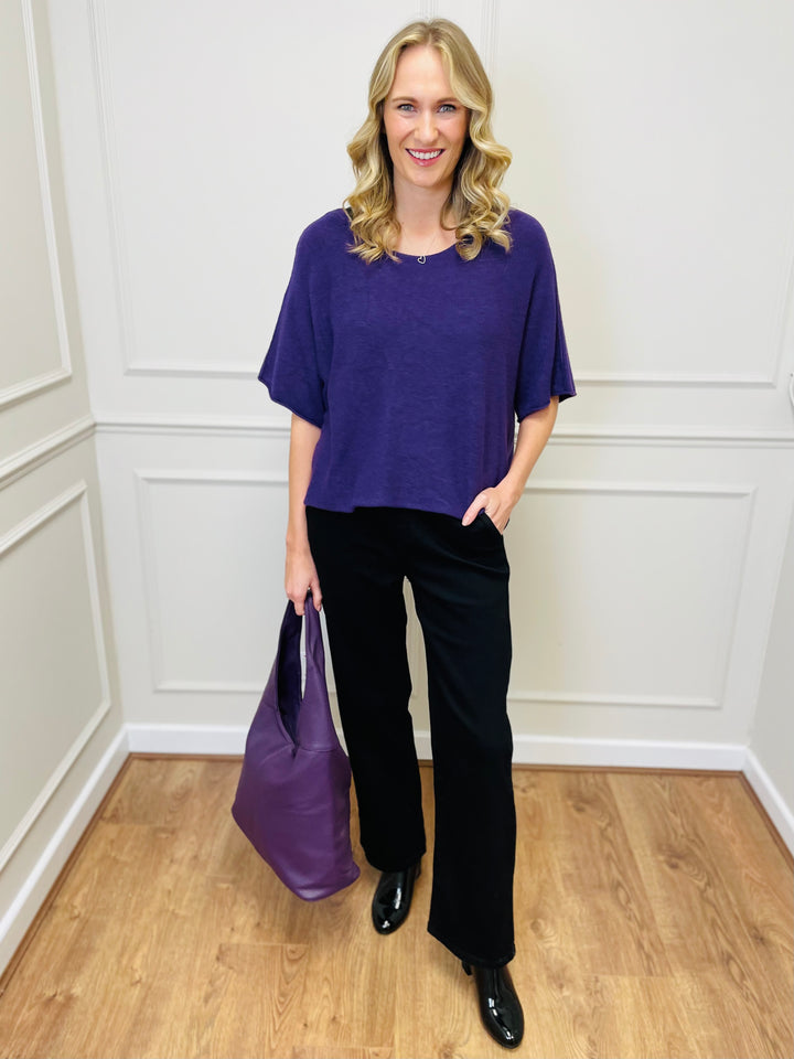 "ALICE” Short Sleeve Fine Knit-Purple