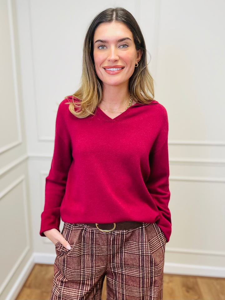 "NIKO" LUXURY Fine Knit Jumper-Burgundy