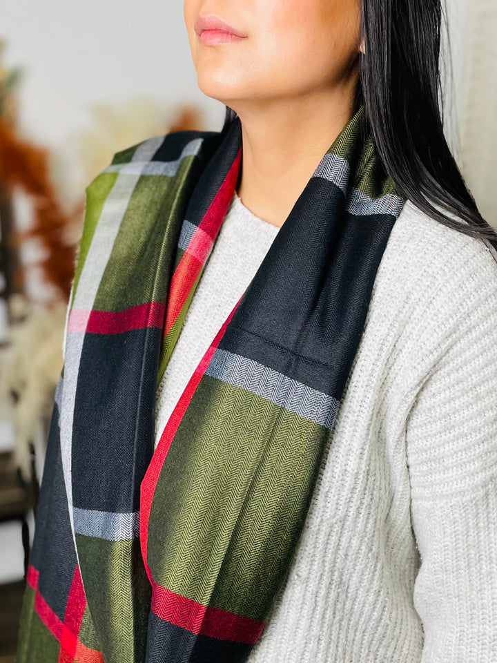 No.68 Check Print Scarf-Green