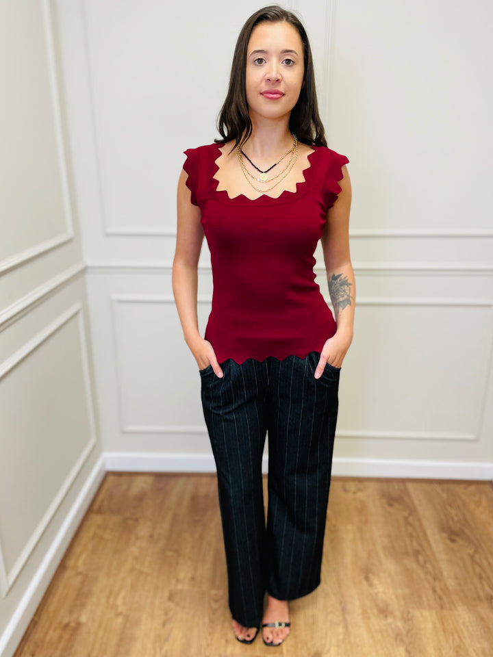 "CARLY" Vest Blouse-Burgundy