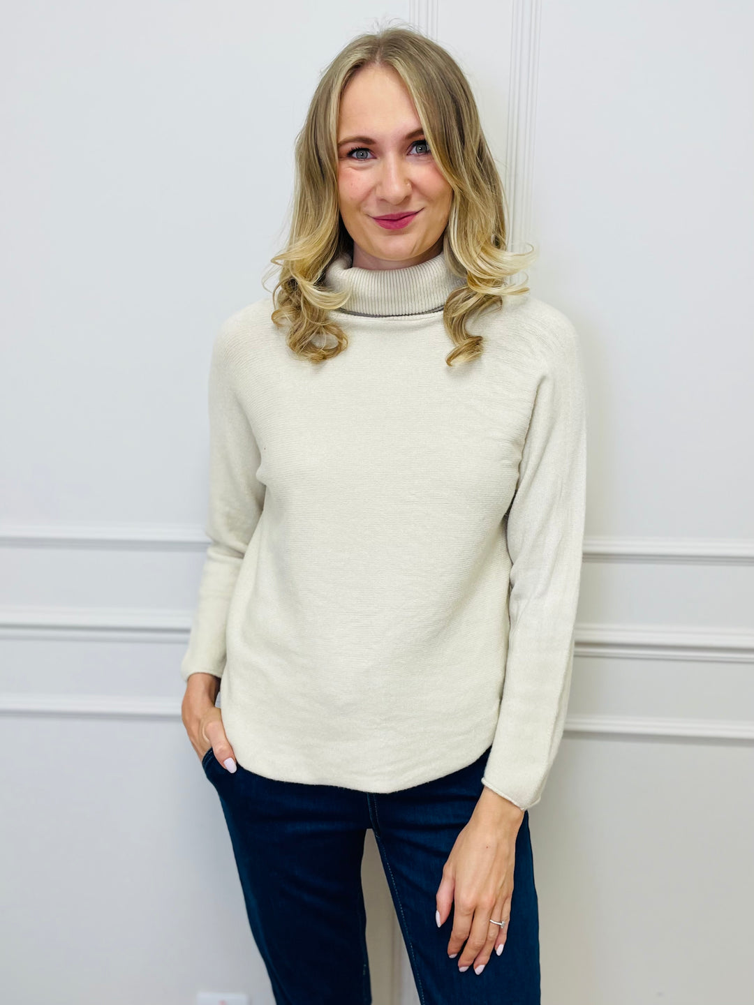 "MANDY" Roll Neck Jumper-Cream