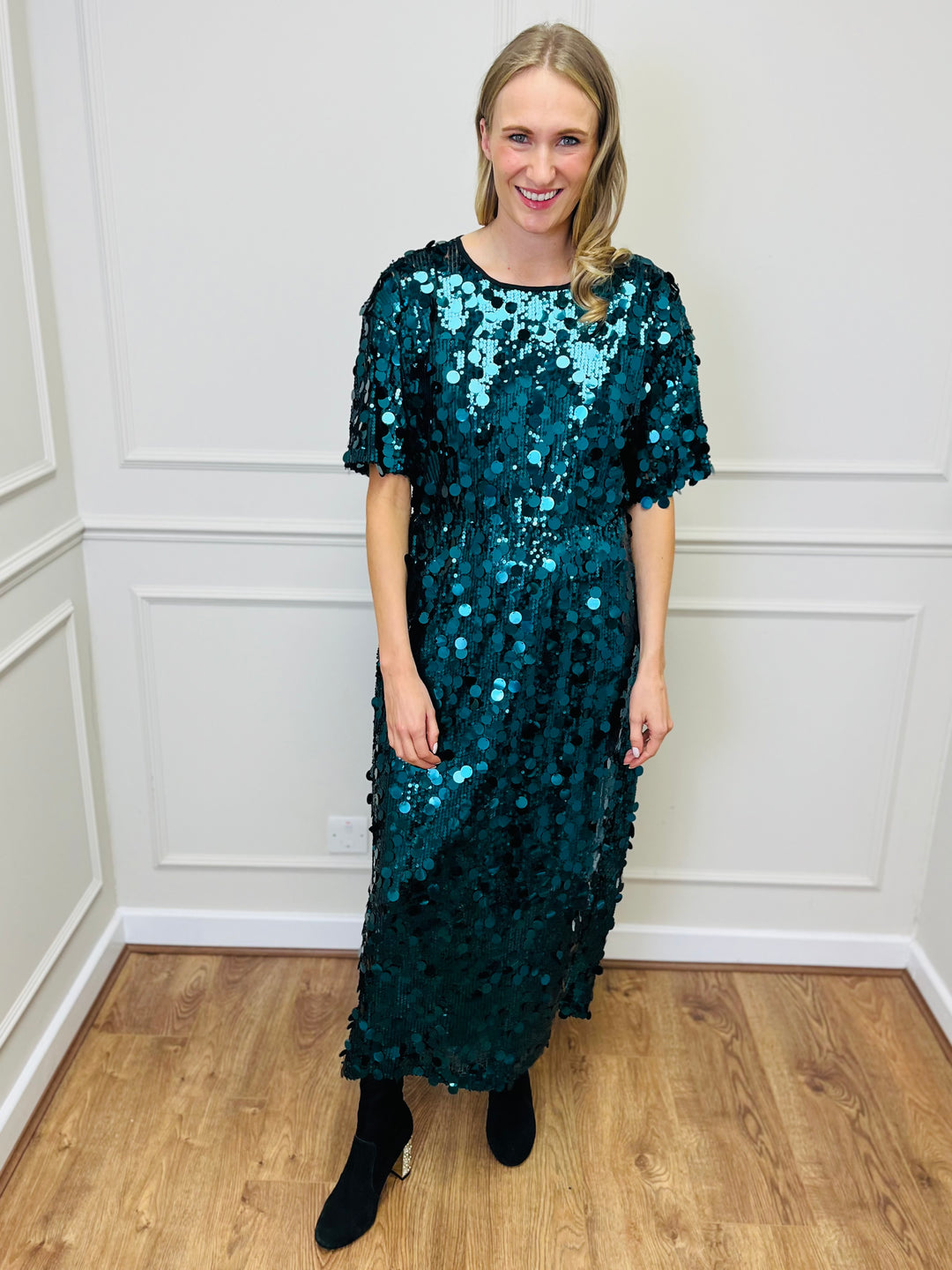 "ROSALIE" Sequin Dress-Green