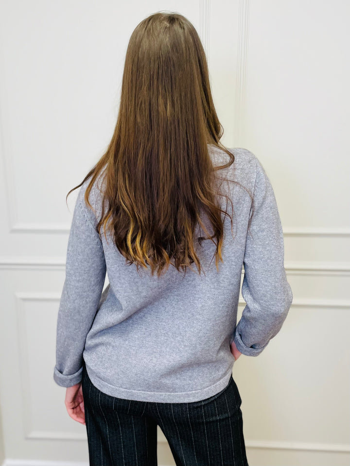 "LUNA" Wrap Button Jumper-Silver