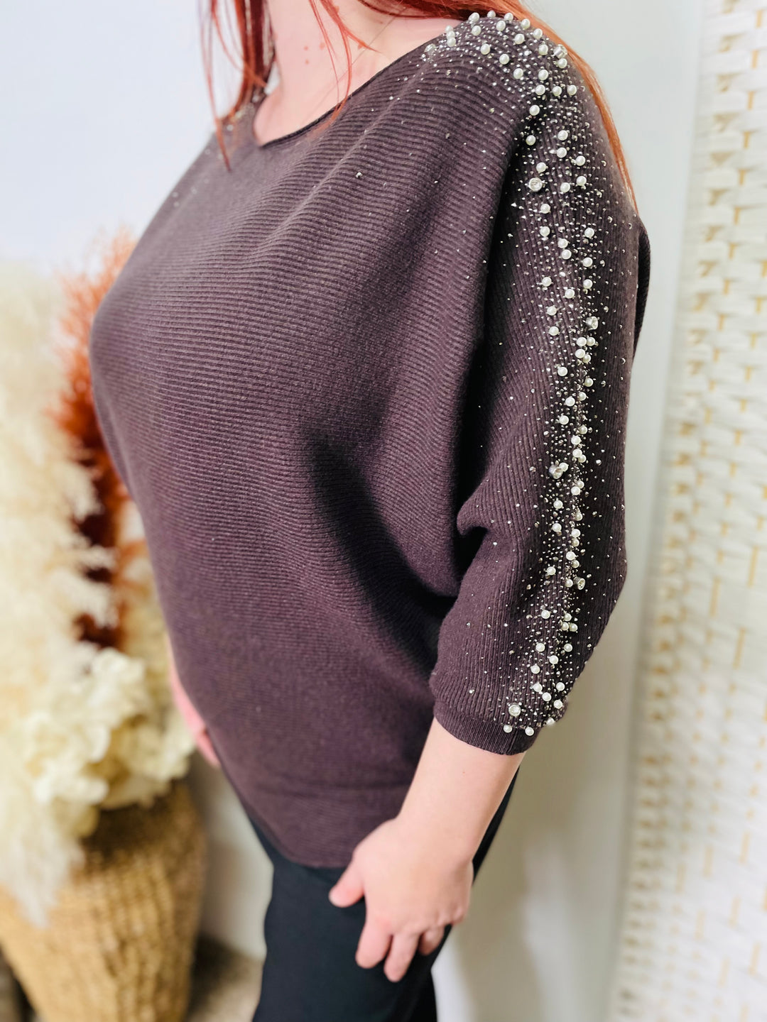 "MAYA" Pearl Jumper-Chocolate