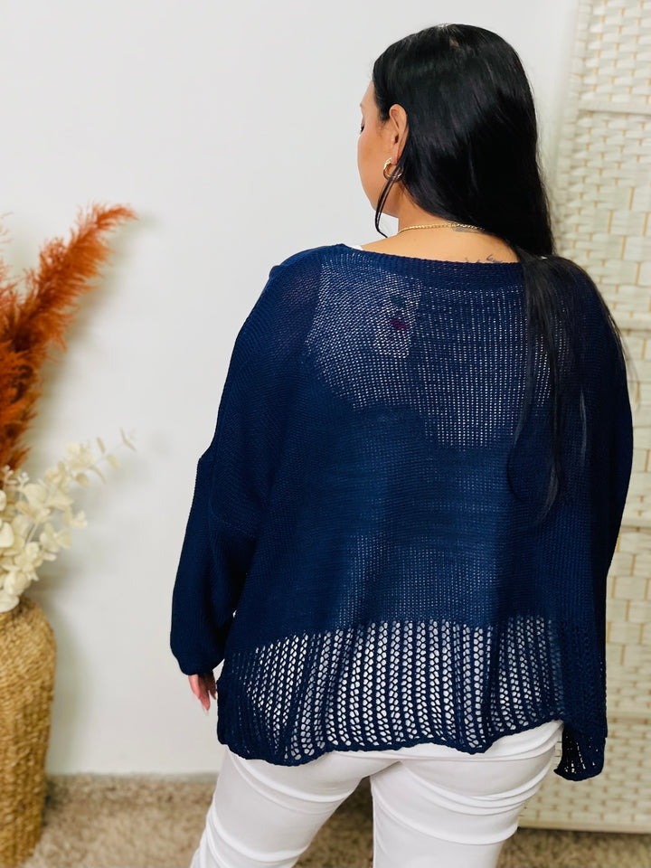 "KAMILA" Crochet Cover Up-Navy