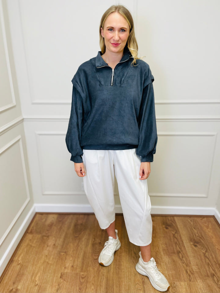 "BEATRICE" Half Zip Top-Grey