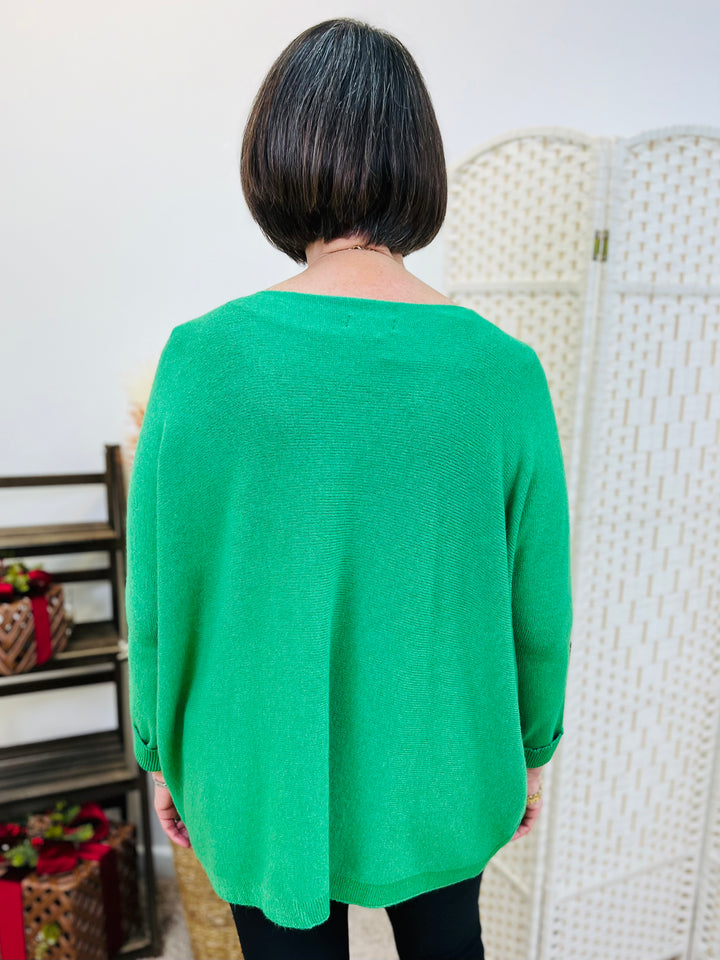 "STELLA" Soft Fine Knit Top-Green