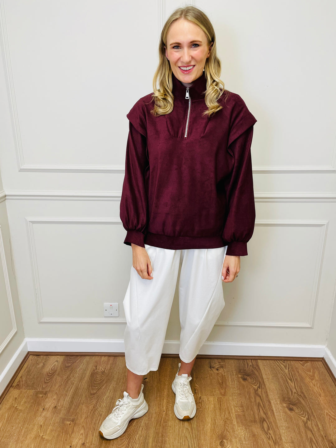 "BEATRICE" Half Zip Top-Wine