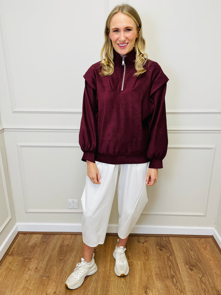 "BEATRICE" Half Zip Top-Wine