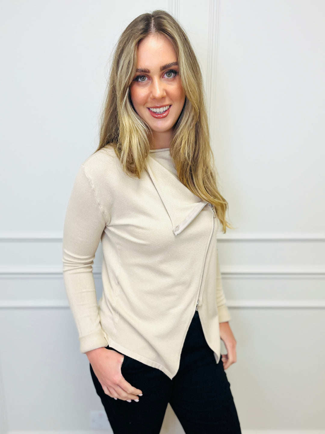 "HAYLEY" Short Biker Jacket-Stone