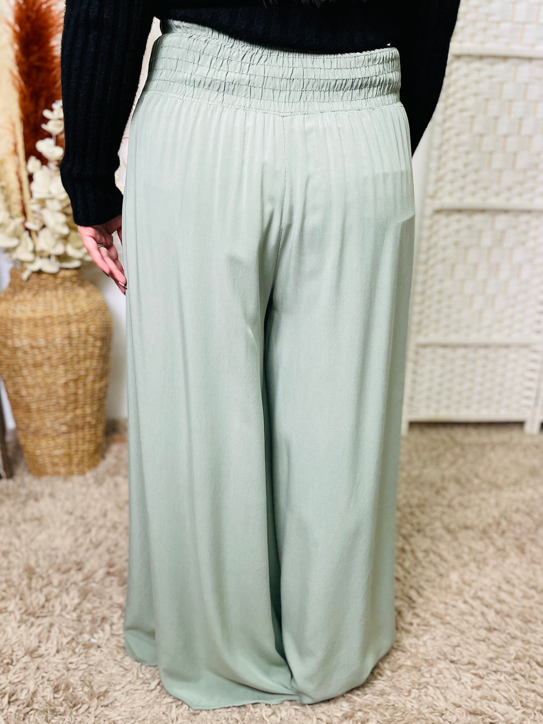 "KIARA" Palazzo Trousers-Sage Green