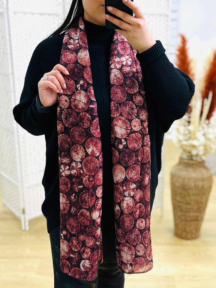 No.22 Wood Print Scarf-Burgundy