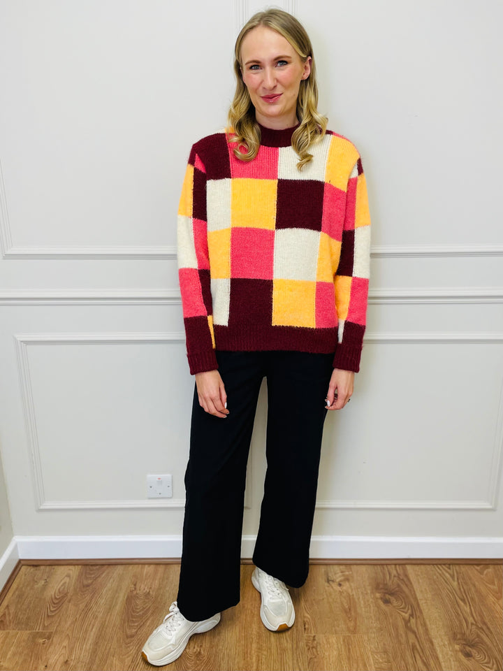 "FRANCESCA" Block Print Jumper-Burgundy, Yellow & Pink