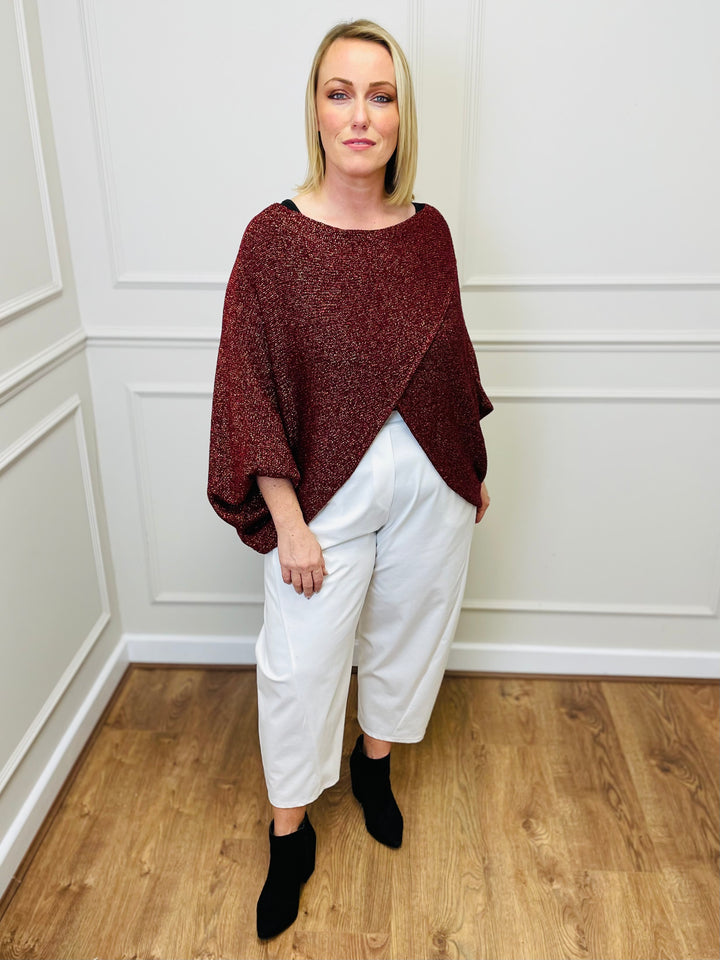 "VIVIAN" Crossover Fine Knit-Burgundy