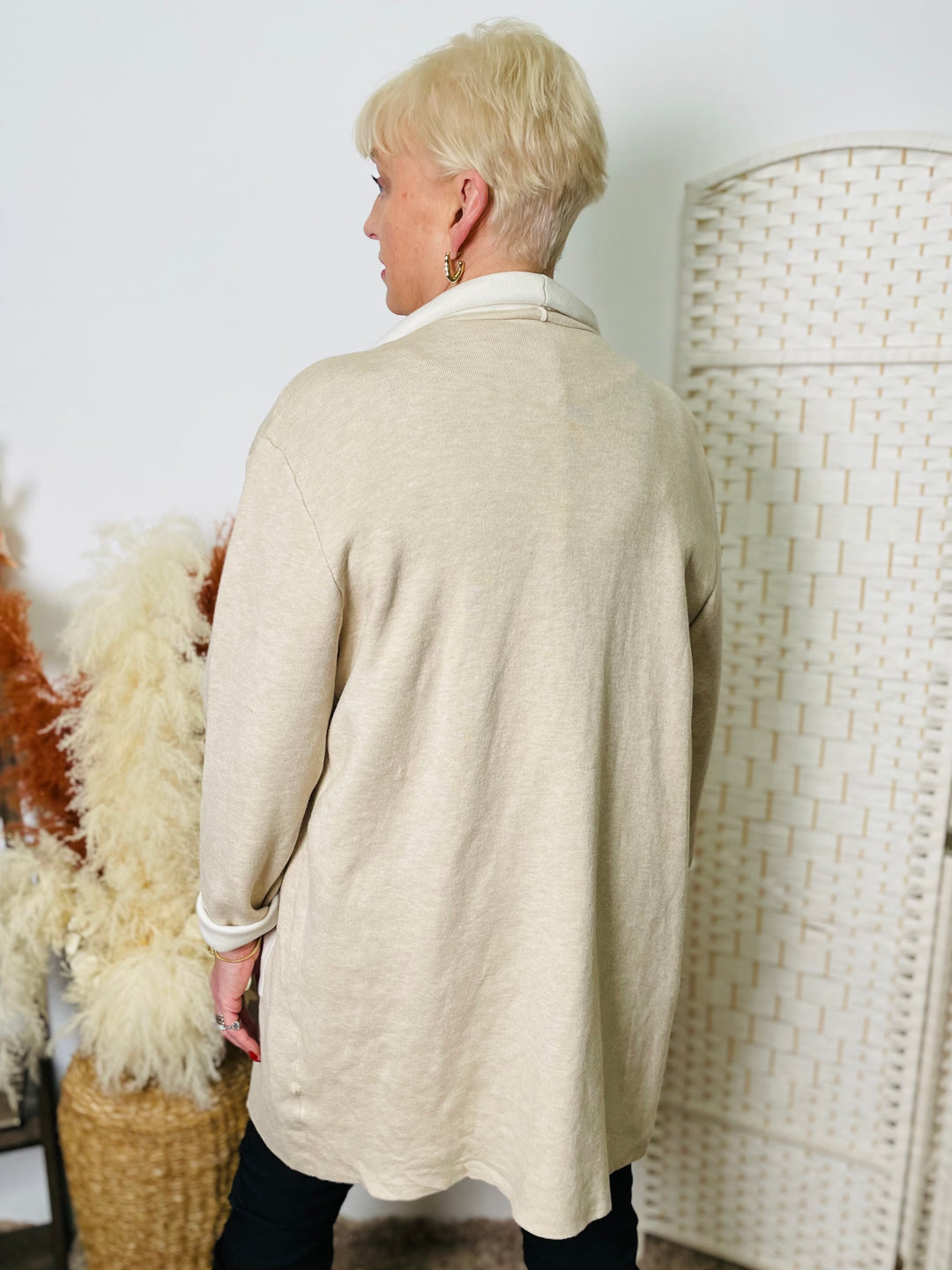 "LYDIA” Two Tone Waterfall Cardigan-Mocha & Cream