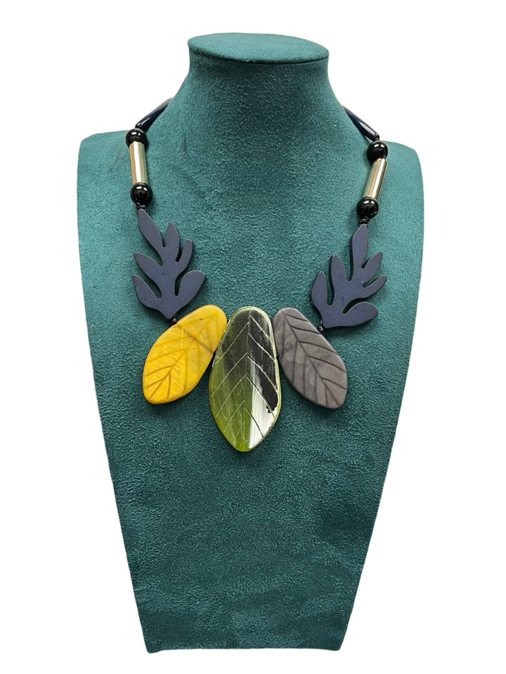 Navy Leaf Short Statement Necklace