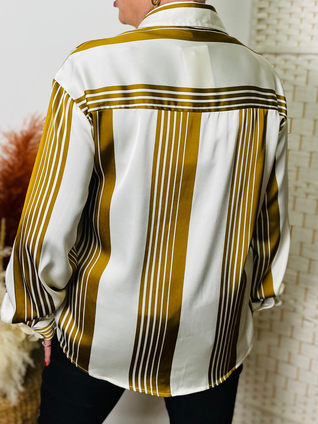 “GINNY” Stripe Print Shirt-Cream & Gold