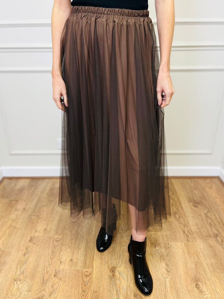 "IZZY" Tulle Skirt-Brown