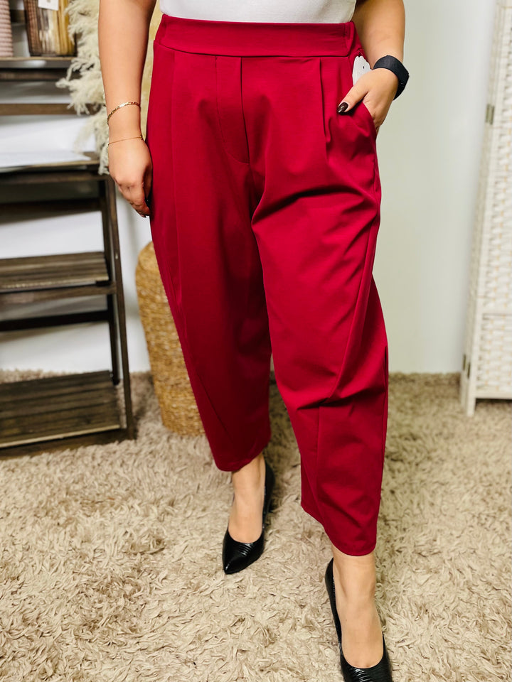 "LISA" Scuba Trousers-Burgundy