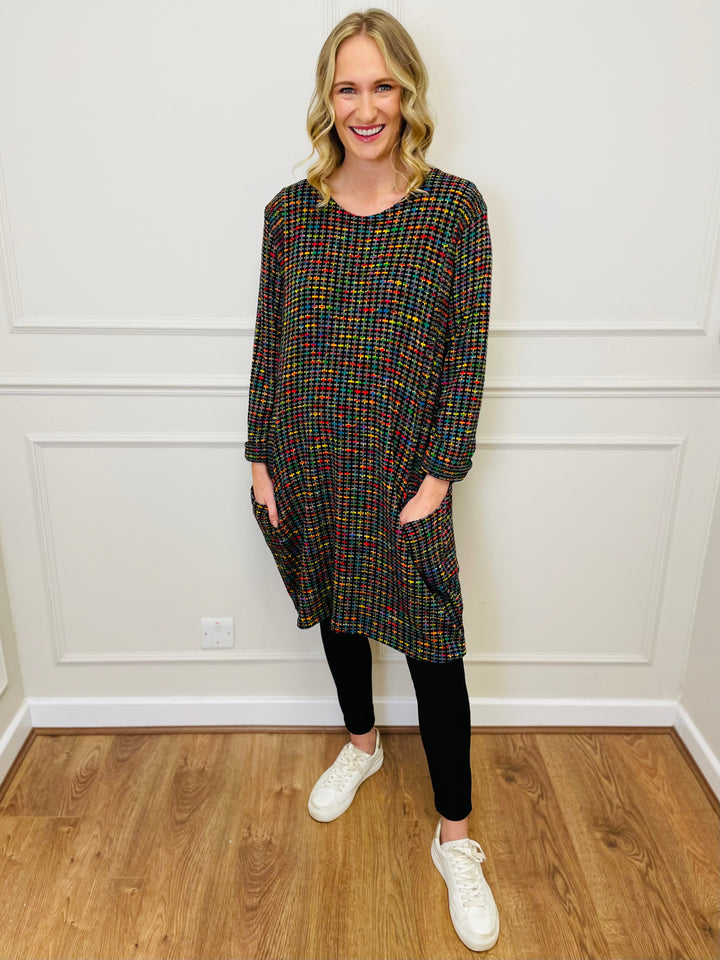 "BIANCA" Houndstooth Print Dress-Grey