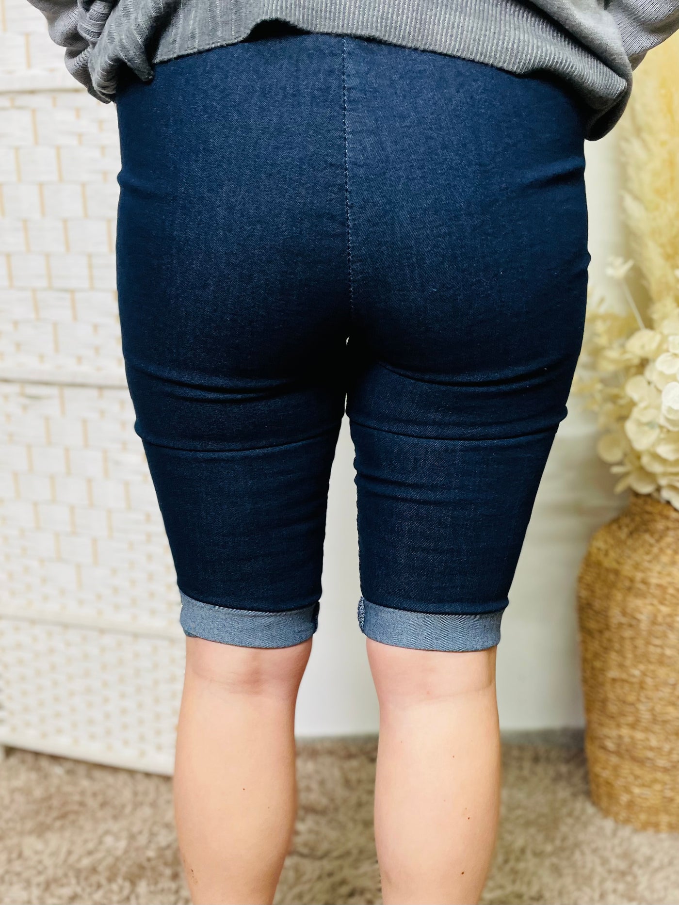 "CARMELA" Smooth Knee Length Shorts-Denim