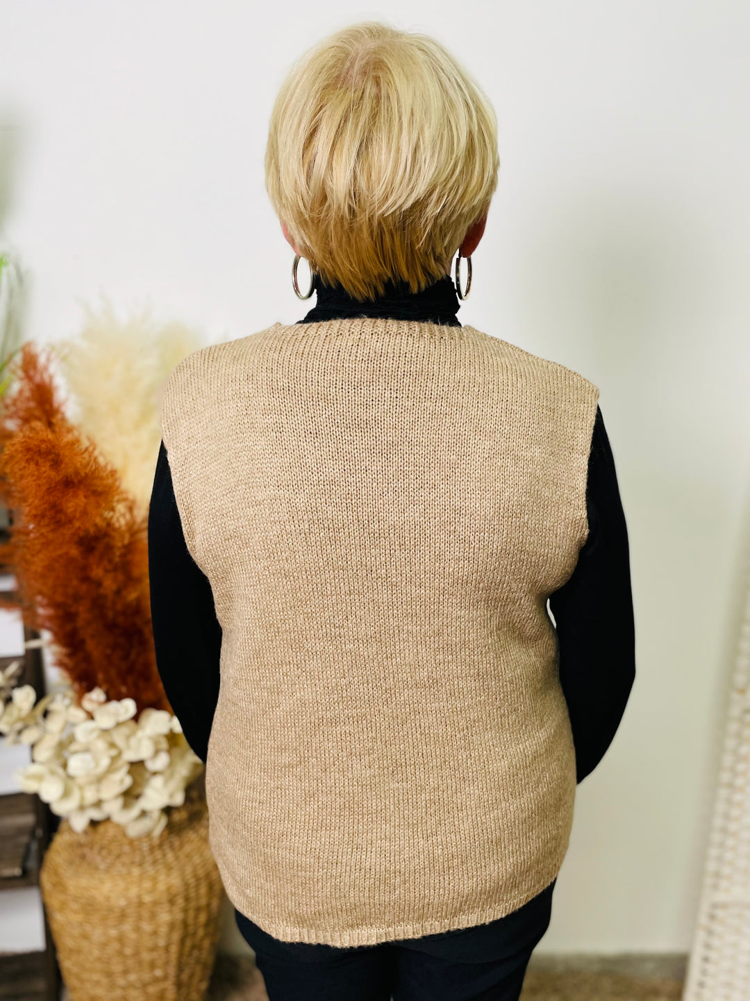 "HAZEL" Fine Knit Waistcoat-Stone