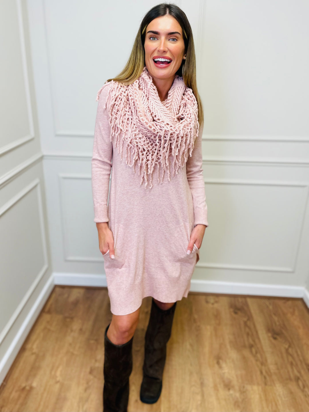 "OLIVIA" Knitted Dress-Pink