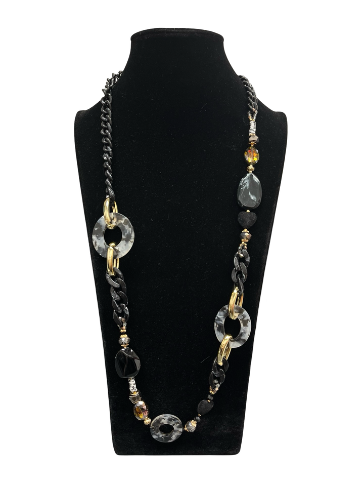 Black & Gold Long Statement Necklace